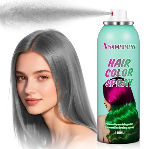 Image of GrayHair Spray,Hair Color Spray Dye,Grey Temporary Hair Color Dye for Kids Women Men,Hairspray Color Pomades,Washable Color HairSpray for Party, Cosplay,Halloween,Christmas. (Gray)
