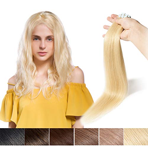 100% Remy Tape in Human Hair Extension 22inch Bonding Double Sided Tape Long Thick Straight Seamless Silky Hair 20Pcs/30g Bleach Blonde #613 + 10pcs Free Tapes