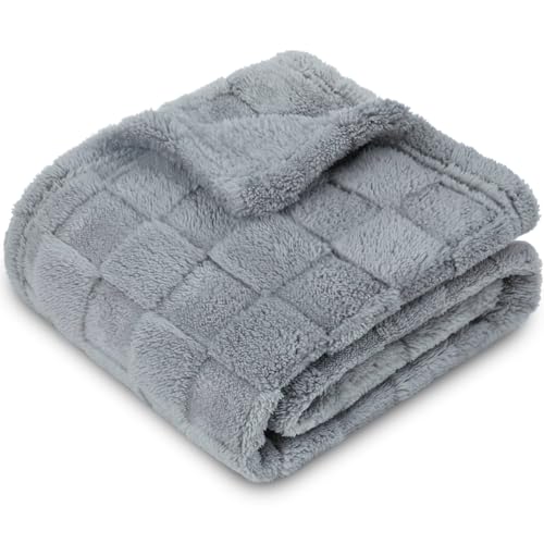 Image of HOMRITAR Baby Blanket for Boys 3D Chessboard Grid Fleece Fluffy Toddler Blankets Cozy Warmer Comfort Reversible Bed Blanket for Home Decor 30 x 40 Inches Grey