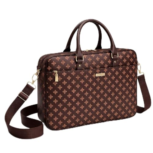 Pasta Executiva Feminina Para Notebook 39cm Bolsa de Trabalho com Alça Transversal Removível e Zíper Duplo (Marrom)