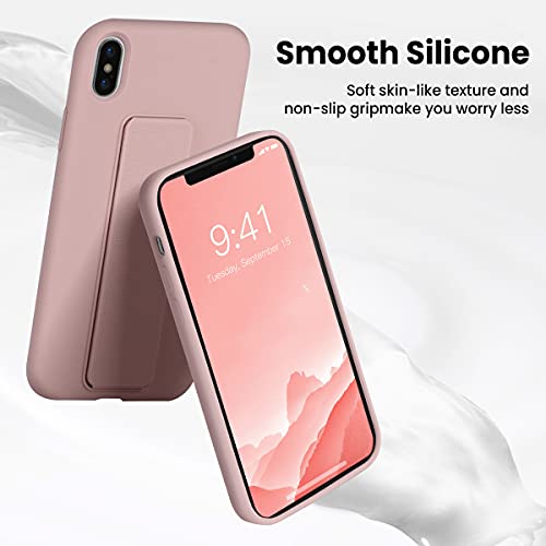 Laudtec Silicone Iphone X/Xs Case With Stand/Kickstand,Vertical And Horizontal Stand Hand Strap Metal Kickstand Case For Iphone X/Xs (Pink) #TOP1