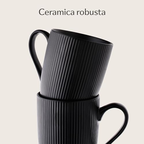 Cosumy Tazze da Caffe - 6 Tazzine Café Moderne Nero per Macchina Caffè - Strisce Unico - Ceramica Matte - Maniglia Sicura - Microonde & Lavabile in Lavastoviglie - immagine 5
