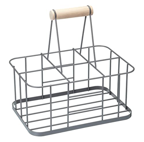 Living Nostalgia KitchenCraft Wire Metal Milk Crate/Bottle Carrier, 29 x 20 x 13 cm - Grey