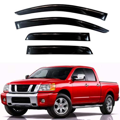 Image of KPY Rain Guards Fit for 2004-2015 Nissan Titan Crew Cab, Out-Channel Window Visors Vent Wind Deflectors 4PC, Truck Accessories for 04-15 Titan Crew Cab (Full-Size Cabs)