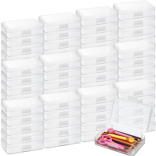 Image of Honoson 60 Pcs Hard Plastic Pencil Case Bulk 8 x 5 x 2 Inch Clear Pencil Box Utility Crayon Storage Box Multi Purpose Organizer for Pens Pencils Office Supplies(White)