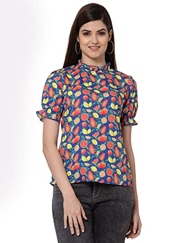 Image of Style Quotient Blue Geometric Print Crepe Top