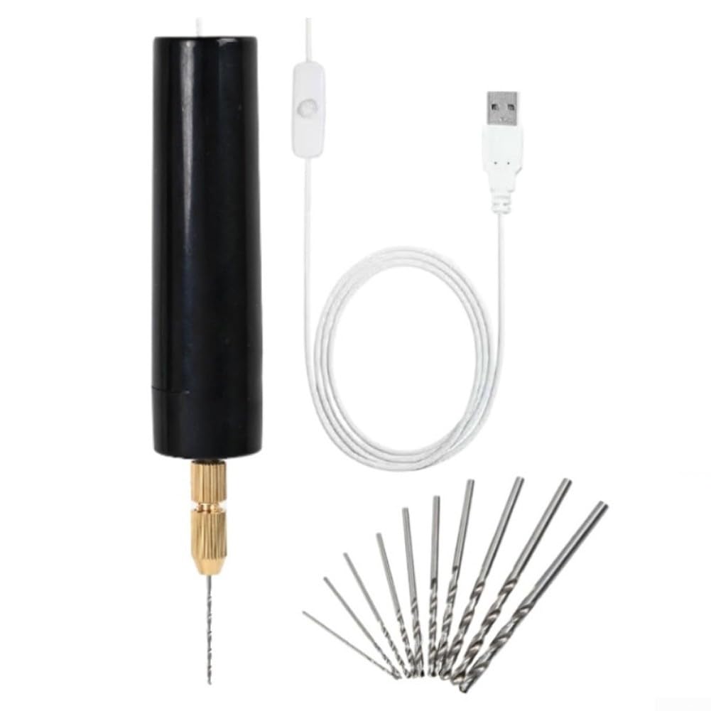 Set di trapano elettrico con 13 punte, mandrino da 0,7-1,2 mm, per resina, gioielli, legno, metallo, argilla, progetti fai da te, strumento di lucidatura portatile compatto (nero)