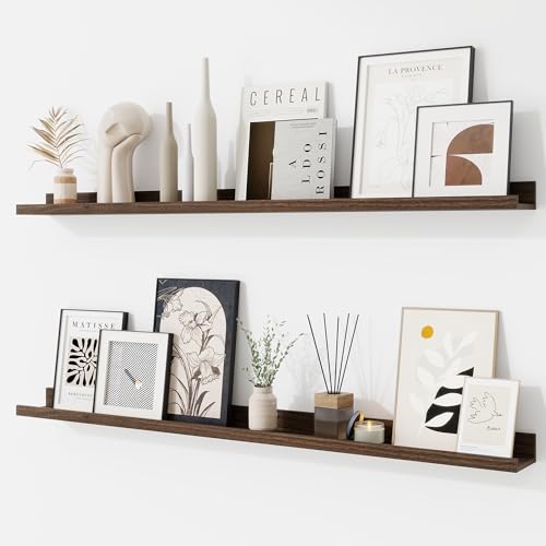 RICHFOCUS Picture Ledge Shelf 40 inch Floating Shelves Set of 2 Wood Wall Shelves with Lip Wall Decor Storage for Bedroom Living Room Bathroom Kitchen Nursery Photo Picture Walnut