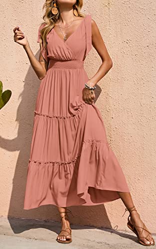 Image of PRETTYGARDEN Women's Cross Neck Summer Sleeveless Tiered Maxi Dress Beach Tie Strap Smocked Long Dresses Pleated Sundress
