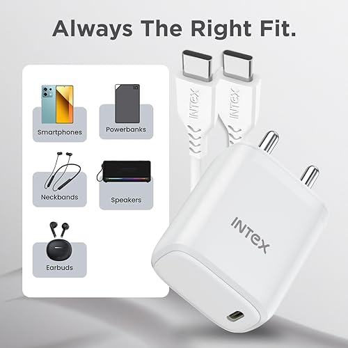 Image of Intex Bolt Quick 22.5W PD Fast Charger Adapter | 1 Meter Type C to C Data Syn, Compatible with iPhone 16 /16 Plus /16 Pro /16 Pro Max, 15 /15 Plus /15 Pro /15 Pro Max, Laptop & Other Devices - White
