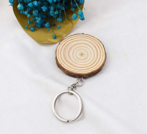 20 Pcs Unfinished Wood Slices Keychain Blank Hand-Painted Wooden Keychain Vintage Diy Wood Keychain Car Bag Pendant #TOP4