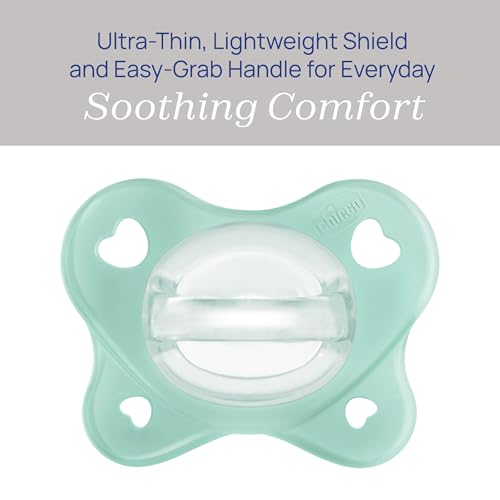 Image of Chicco PhysioForma Dual Soft Orthodontic Pacifier for Babies 0-2 Months, 100% Soft Silicone, Supports Breathing, One-Piece Design, Included Sterilizing Case, BPA Free, 2-Pack, Seafoam