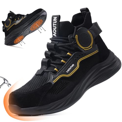 Image of LAoutun Steel Toe Shoes for Men Work Shoes Safety Sneakers Comfortable Lightweight Puncture Proof Slip on Indestructible Construction Work Shoes