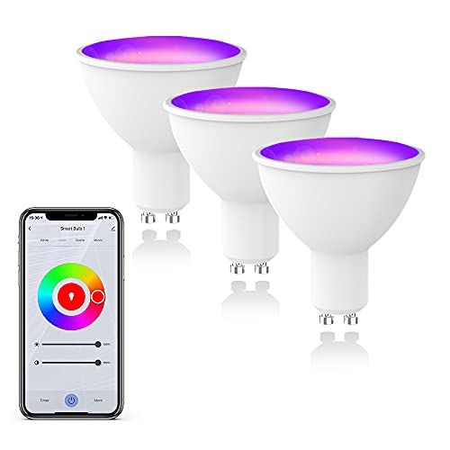 LUNTAK Smart Light Bulbs That Work with Alexa Google Home ,Smart Bulbs RGB Lights for Room GU10 Led Dimming ,3.5W WiFi Bulb 3000K-6000K Color Changing No Hub Required (3 Pack)