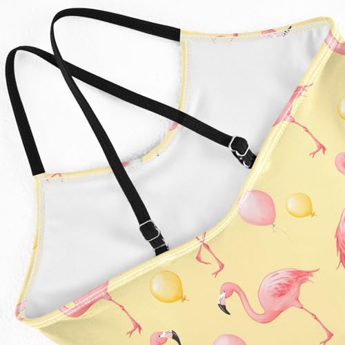 senya Girls Swimsuits One-Piece Swimwear Tie Bathing Suit Beach Summer Round Neck 5-6T Balloon Flamingo Pattern4
