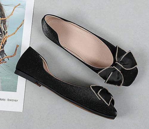 Niction Women's Flats Bowknot Square Toe for Women Mary Janes Ballet Flats Slip On Comfortable Walking and Wedding Dress Shoes2