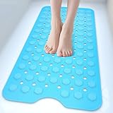 Silicone Bathtub Mat Non Slip, 35x16 Inch, Acupressure mat Square Machine Washable Bathmats for Bathtub with Drain Holes and Suction Cup, Easy to Clean, for Bath Tub, Kitchen and Shower（Blue）