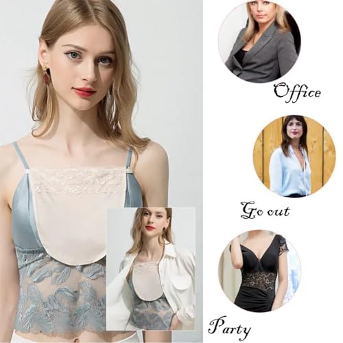 Image of Cotton Clip On Camisole for Women Mock Lace Cleavage Cover Deep Neck Cover Up Inner Cami Secret Slip Insert for Tops Dresses Saree Blouses Breathable Free Size Set of 3