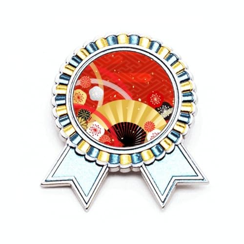Éventail pliable avec motif géométrique broche médaille de prix taille M métal rigide