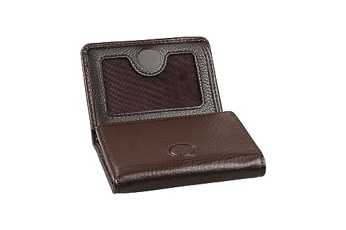 grande 1414 Genuine Leather Small Triifold Wallet For Men Minimalist Slim Card Holder with Magnetic Closure (Dark Brown)
