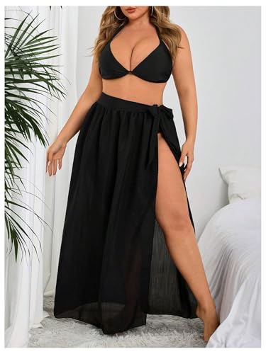 Verdusa Women's Plus Size Bowknot Sarong Cover Up Maxi Skirt Split Thigh Wrap Swim Skirts4