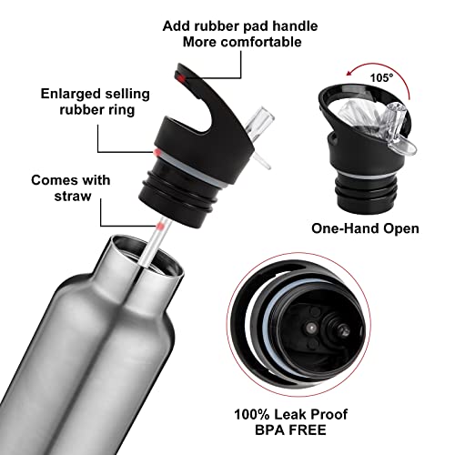 Neihepal 24 Oz Insulated Water Bottles Bulk 8 Pack,Stainless Steel Double Wall Sport Bottle With Straw Lid,Metal Reusable Thermoses Cup With Hand Cap For School,Cyclists,Gift (Silver,Set Of 8) #TOP3