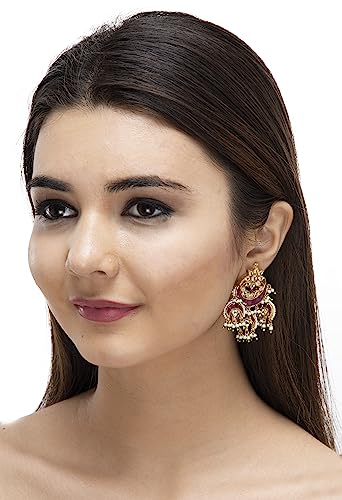 Auraa Trends 22KT Gold Plated Kundan Traditional Handcrafted Stones Red and green Earring Set For women and girls - Image 2