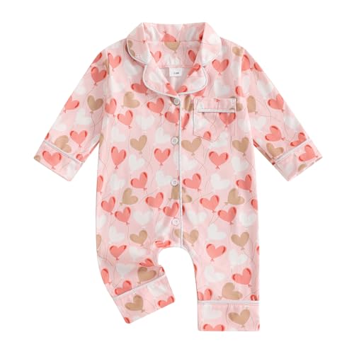 Image of Balaflyie Baby Girl Button Down Pajamas Romper One-Piece Jumpsuit Long Sleeve Sleeper Infant Sleepwear