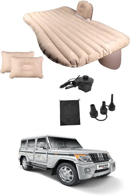 AYW (ALL YOU WANT) Back Seat Air Inflation Car Travel Universal Bed Mattress with Two Air Pillows, Car Air Pump and Repair Kit for Bolero Universal for All Models (Beige)