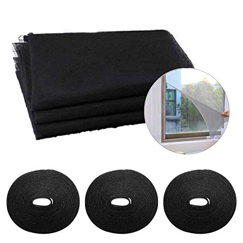 3 Stück Fliegengitter für Fenster 150m x 200cm Fliegennetz Insektenschutz Netz mit 3 Rollen Selbstklebeband Sommer Moskitonetze für Fliegen Bug Bee Moskito-Schutz Mesh DIY ohne Bohren (Schwarz)