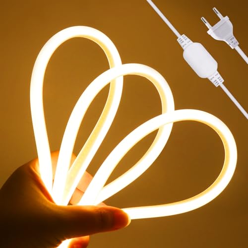 HEGEHE - Striscia LED COB 220V, flessibile impermeabile IP65, striscia neon LED FCOB 288 LED/m CRI90+, tagliabile ogni 50 cm, illuminazione a 270° [2M, bianco caldo 3000-3500K]