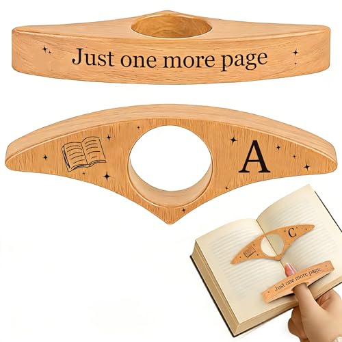 Personalized Wooden Thumb Book Page Holder Engraved with 26 Letters Initials Reading Bookmark Gift for Book Lovers Readers Women Men Teachers Christmas Birthday(Beech Wood-A A)