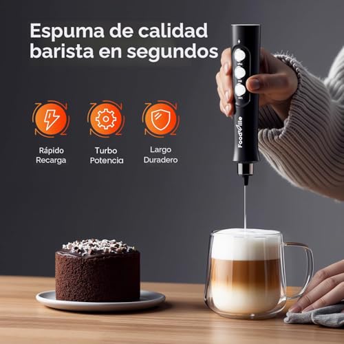 Miniatura 3 de Foodville Mf02 Espumador De Leche Eléctrico - Milk Frother Recargable Con Varillas De Acero Inoxidable - Espumador De Leche Usb Para Cappuccino, Café Bulletproof, Batidos De Proteína En Polvo, Matcha