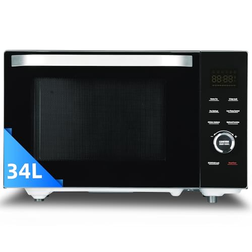 Smad Horno Microondas 34L, Microondas 1100W, Grill & Convección 2400W, Multifunción Combinado, 9 Menús Preprogramados, Temporizador Digital, Función Descongelar & Desodorizar, Negro