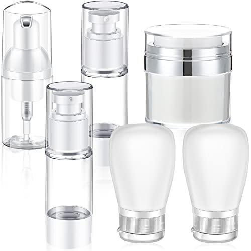 Set de 6 Mini Bouteilles de Savon de Voyage, 60 ML Contenant de Crème Cosmétique à Pompe sans Air en Silicone 30ml Vaporisateur en Plastique Portable Rechargeable Distributeur à Mousse Vide Cover