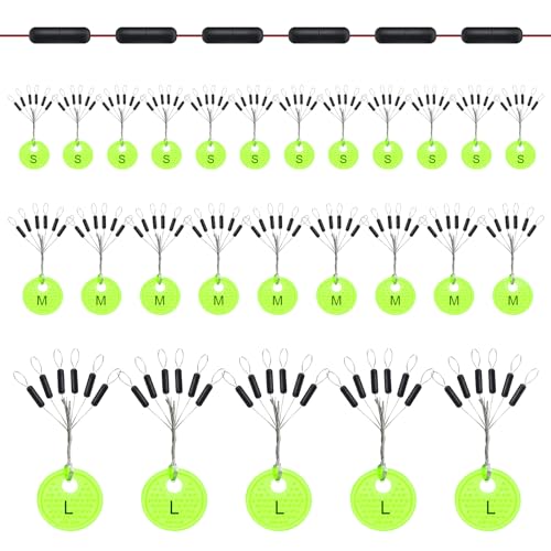 Annyswit 150 Stück Gummistopper Angeln 6 in 1 Schnurstopper Angeln Klein S & M & L Zylindrisch Stopper Gummiperlen Angeln Forelle für 0,1–0,43mm Linie Stopper Angeln und Sinker Stops (M)