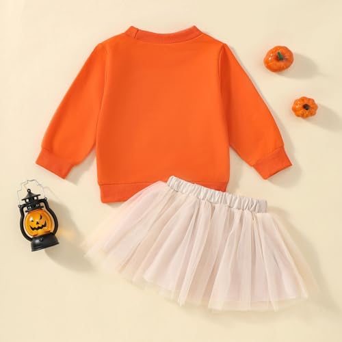 Toddler Girl Halloween Outfit Ghost/Pumpkin Sweatshirt+Embroidered Pattern Skirt 1-6Y3