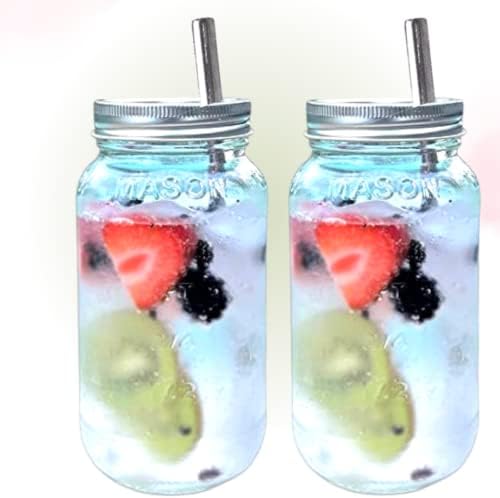 Jarming Collections Mason Jar Cups Drinking Glasses - Includes Mason Jar Lids & Straws, Coffee & Smoothie Cups Glass Jar Set, 24 oz Mason Jars with Lids and Straws, Dishwasher & Freezer Safe(Set of 2)