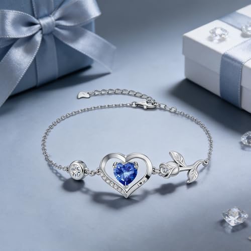 Image of 1CT Rose Heart Bracelet Moissanite Lab-Grown Sapphire Ruby Emerald&More 18K White Rose Gold Plated Anniversary Birthday Gift for Wife Girlfriend Mom Daughter Mothers Day Gift for Mom