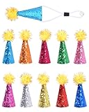 FUGLUS 10 Pezzi Mini Cappelli da Festa per Animali di Peluche, Cane Cappello da Compleanno per Gatti Cappelli a Cono con Glitter Pompon per Dinosauri Giocattolo Artigianato Bambini Decorazioni Feste