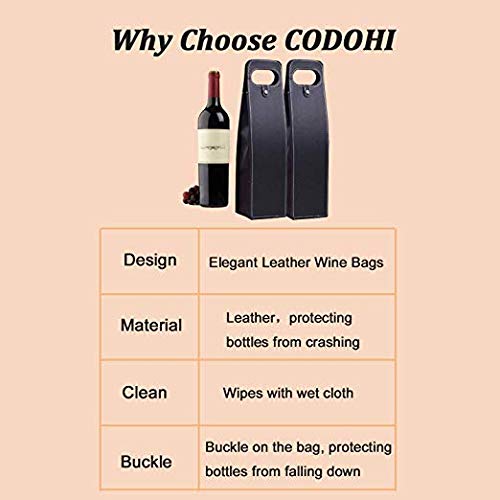 Codohi Resuable Leather Wine Tote Bag(2 Packs)- Wine/Champagne/Beer Gift Bags Carrier For Valentine's Day Christmas Holiday-Black #TOP6