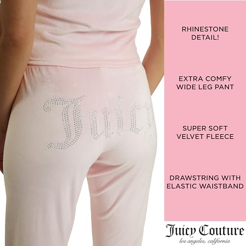 Image of Juicy Couture Women's 2 Piece Velvet Fleece Short Sleeve Shirt and Pants Lounge Sleepwear Set
