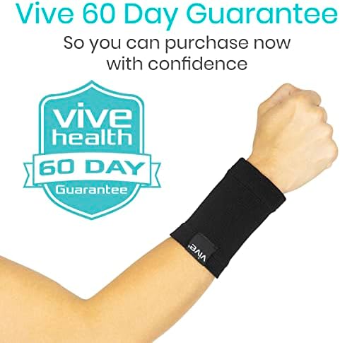 Vive Wristbands (Pair) - Bamboo Charcoal Compression Wrist Band - Sweatband Support for Carpal Tunnel Pain Relief - Arthritis, Tendonitis - Men, Women - Tennis, Gymnastic, Yoga Sweat Sleeve (Black)