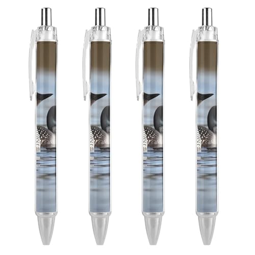 Stylos à bille noirs Loon Birds Lot de 4 pour écrire sans fatigue et éviter les taches