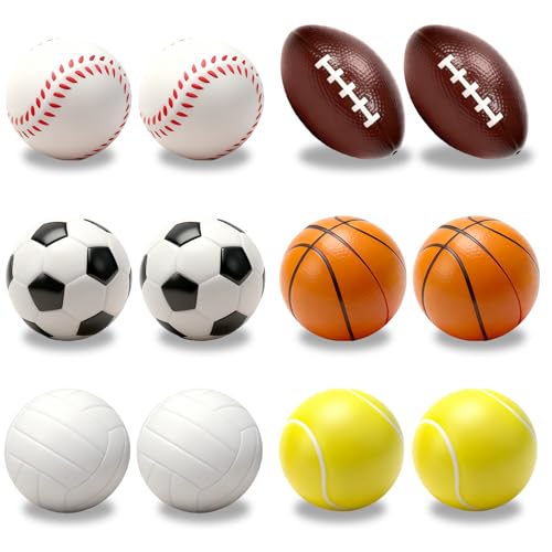 12 Pièces Balle en Mousse Anti Stress, Mini Ballon Football, Balle de Tennis en Mousse, Balle De Baseball, Mini Balles de Sport, Softball Football pour...