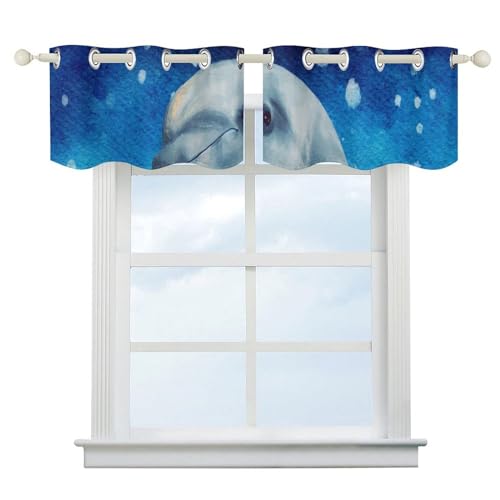 Cenefa de ventana con delfines para salón y cocina filtro de luz solar suave estilo playa 3