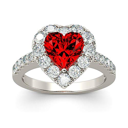 925 Sterling Silver Shining Ruby Ring Heart-Shaped 3Ct Cubic Zirconia Promise Rings CZ Heart Ring Eternity Engagement Wedding Band Ring for Women TZ.84 (US Code 8)2