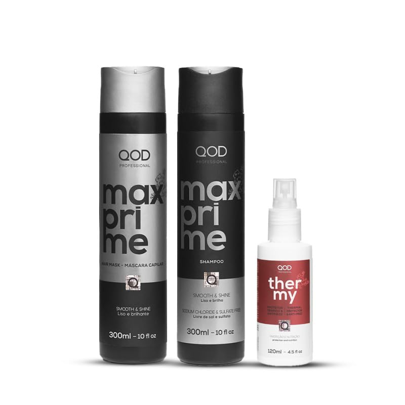 QOD PRO Max Prime Hair Set – Shampoo,After Straightening Mask & Thermy Heat Protector, Long-Lasting Smooth Effect, Anti-Frizz & Thermal Protection, Total 720ml / 24.4 fl.oz