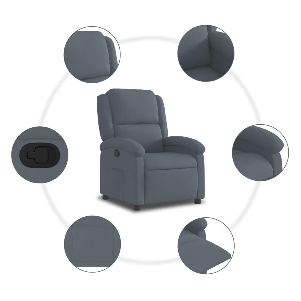 vidaXL Fauteuil Inclinable, Chaise de Relaxation avec Dossier et Repose-Pied, Siège Inclinable, Fauteuil TV de Salon, Moderne, Gris Foncé Velours