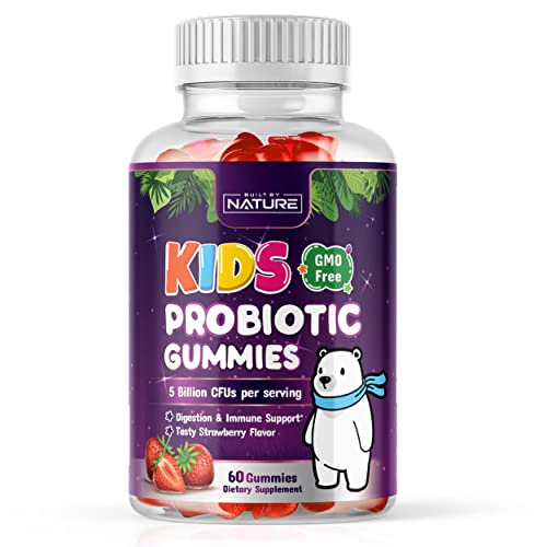 Kids Probiotic Gummies Extra Strength 5 Billion CFU for Digestive Gut Health, 6 Probiotic Strains, Probiotic Gummy Supplement for Children and Toddlers, Tasty Strawberry Flavor, 60 Gummies